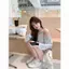 Mùa hè 2026 Phong cách mới Pure Desire Style Sọc quây Top Slimer Look All-Match Style Ren khâu áo thun dài tay