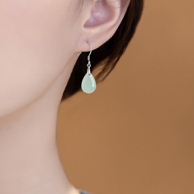 Bông tai bạc s925 cao cấp dát chalcedony tự nhiên
