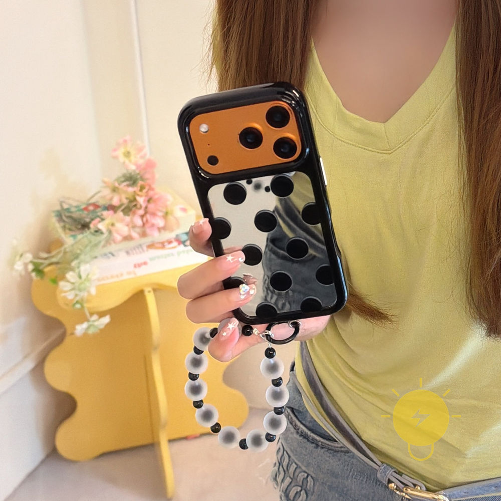 Phone Case For iPhone 17 Pro Max 16 15 14 13 TPU Polka Dot Mirror Simple Aesthetic Korean Cute
