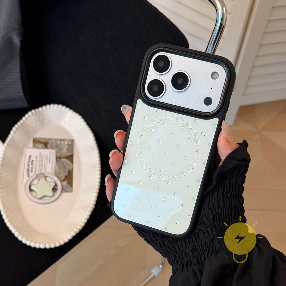 Phone Case For iPhone 17 Pro Max Plus 16 15 14 13 12 with Griptok TPU Magnetic Black with Griptok Star Gilding Aesthetic Korean Cute