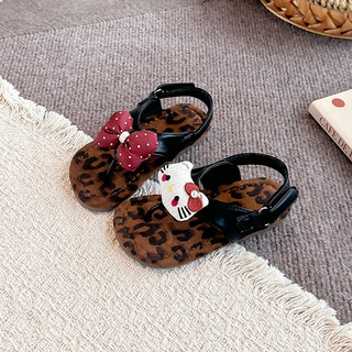 Dép Bé Gái Hello Kitty Da Báo In Trẻ Em Giày Trơn Màu Đa Năng Thoáng Khí Mùa Hè 2026 Mới Trẻ Em Xăng đan Mũi Mở Đáy Mềm