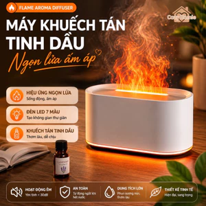 Máy khuếch tán tinh dầu Flame kết hợp chức năng tạo ẩm, giảm căng thẳng, phun sương siêu mịn và đèn chiếu sáng bảy màu.