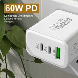 55Củ Sạc Nhanh 60W USB C 3 Cổng Type C PD QC 3.0 Chuyên Dụng Cho Samsung Xiaomi