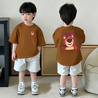 Áo thun trẻ em in gấu dâu Lotso hai mặt chất cotton mềm mại mùa hè cho bé trai bé gái