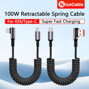 Cáp dữ liệu lò xo có thể thu vào Cáp dữ liệu sạc siêu nhanh 100W có thiết kế khuỷu tay Cáp dữ liệu sạc / truyền cho điện thoại Sạc xe hơi