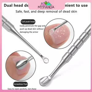 MYPANDA Vòng tròn bằng thép không gỉ hai đầu / Đầu móng ngựa Dụng cụ đẩy móng tay Dụng cụ chăm sóc làm sạch móng tay.