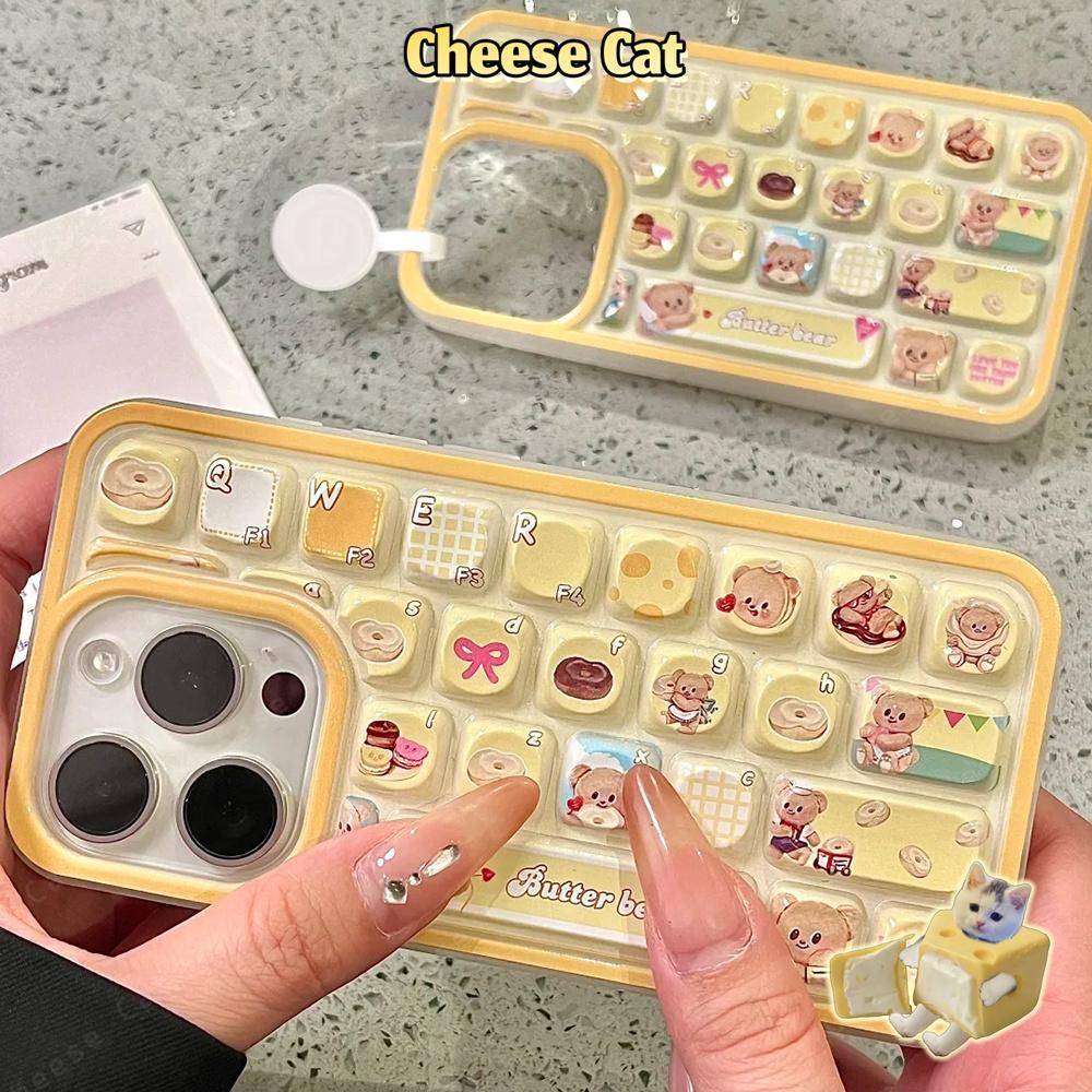 Bàn phím 3D Ốp điện thoại Creative Butter Bear cho iPhone 13 14 11 12 16 17 Pro Max Ốp điện thoại giảm căng thẳng
