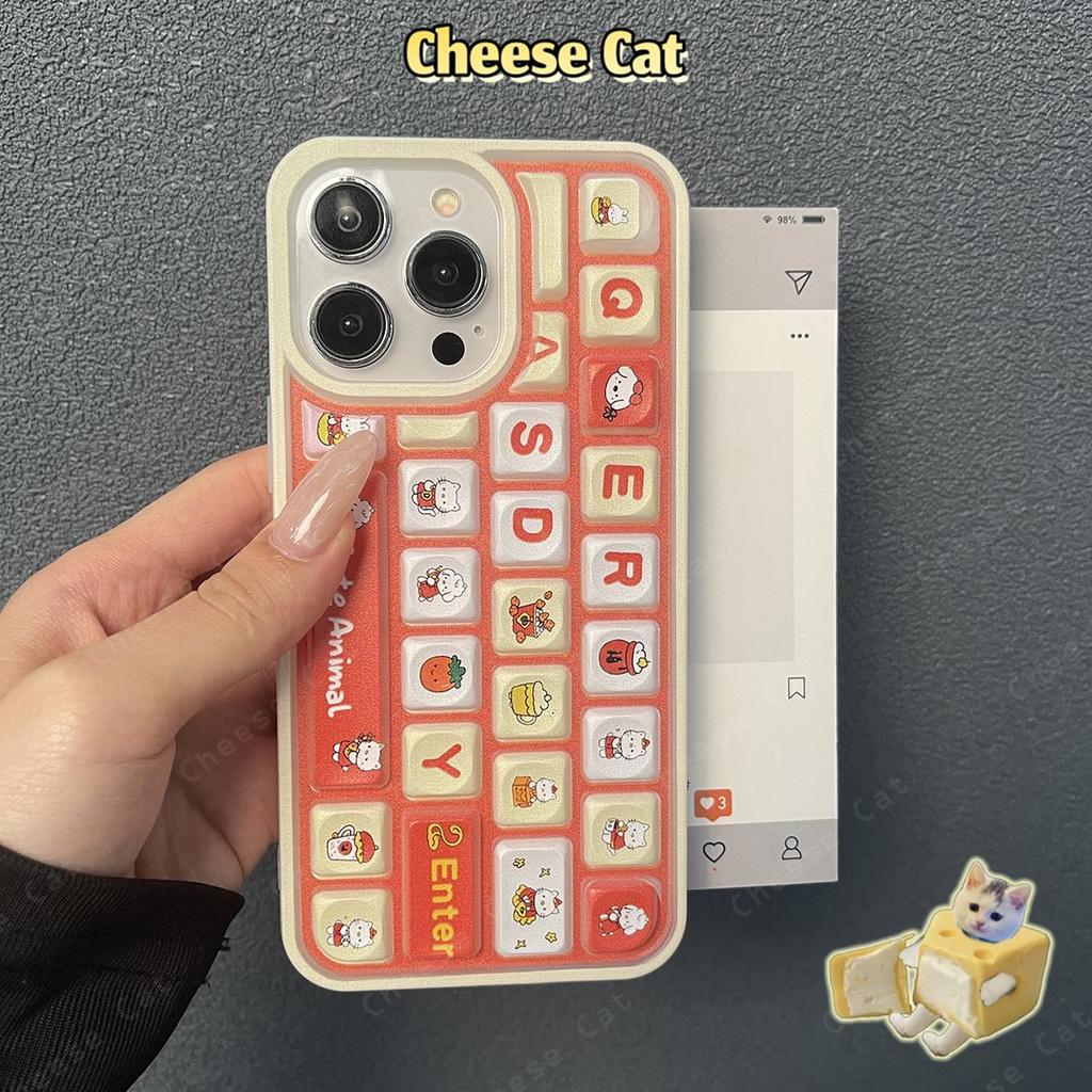 Bàn phím 3D Ốp điện thoại hình chú thỏ dâu tây cho iPhone 11 14 13 15 12 16 17 Pro Max Ốp điện thoại giảm căng thẳng
