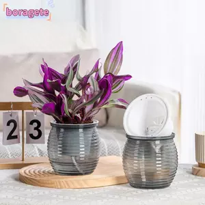Chậu hoa để bàn BORAGETE, Chậu cây tự tưới nước hai lớp hấp thụ nước tự động, Đồ trang trí nhà cửa Chậu cây lười trong suốt bền