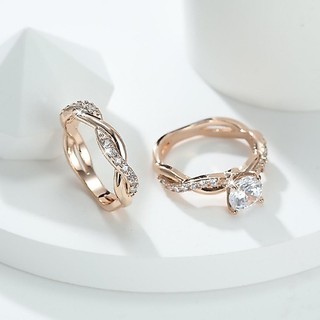 Phong Cách Châu Âu - Bộ Nhẫn Zircon Kẻ Sọc Màu Vàng, Quà Tặng Cưới Thanh Lịch cho Nữ