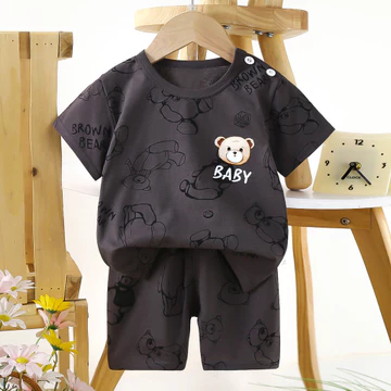 Quần áo trẻ em mới Bộ đồ ngắn tay cho trẻ em Áo thun Cotton nguyên chất Bộ đồ hai mảnh Quần áo trẻ em Phiên bản Hàn Quốc Quần áo trẻ em Bán buôn