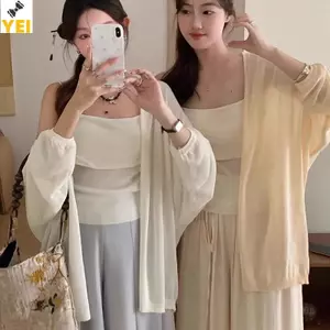 < YEI > Áo len dệt kim dệt kim mỏng chống nắng phong cách lười biếng nhẹ nhàng Hàn Quốc dành cho nữ mới