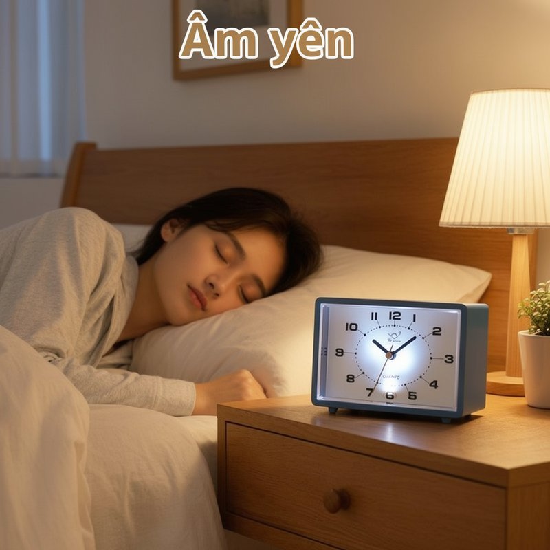 đồng hồ báo thức để bàn vintage kim trôi yên tĩnh có đèn decor phòng ngủ bàn làm việc