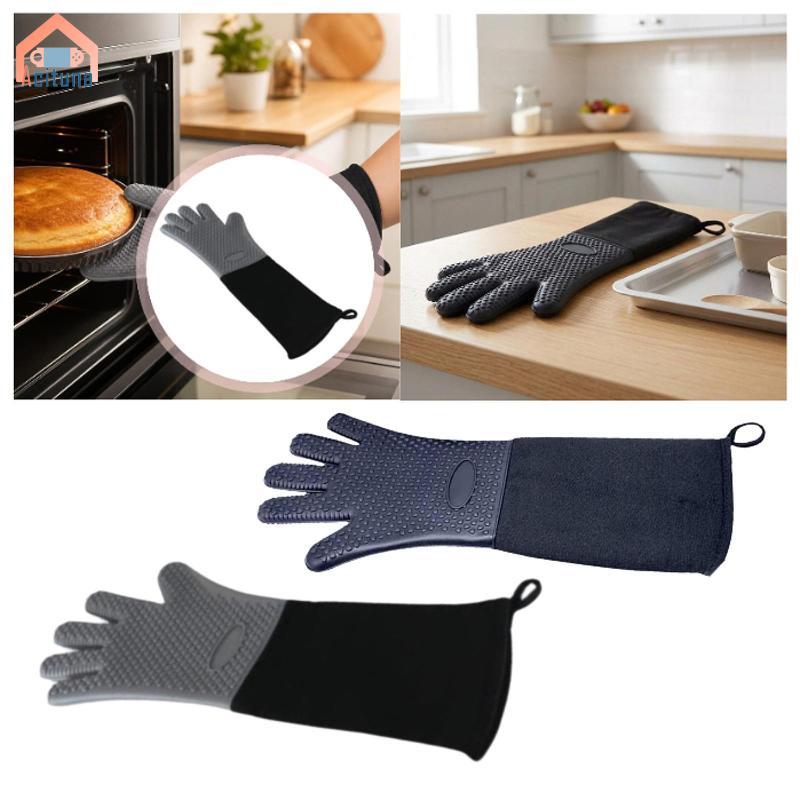 Găng tay lò nướng nhà bếp chuyên nghiệp Găng tay bảo vệ nhiệt chống thấm nước bằng silicon có độ che phủ bổ sung để nướng thịt nướng