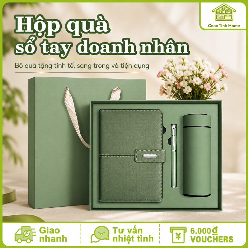 Bộ Sổ Tay - Bộ Quà Tặng Cao Cấp Khắc Tên (Sổ Da, Bút, Bình Inox 304) - Quà Tặng Doanh Nghiệp & Cá Nhân Cho Mọi Dịp