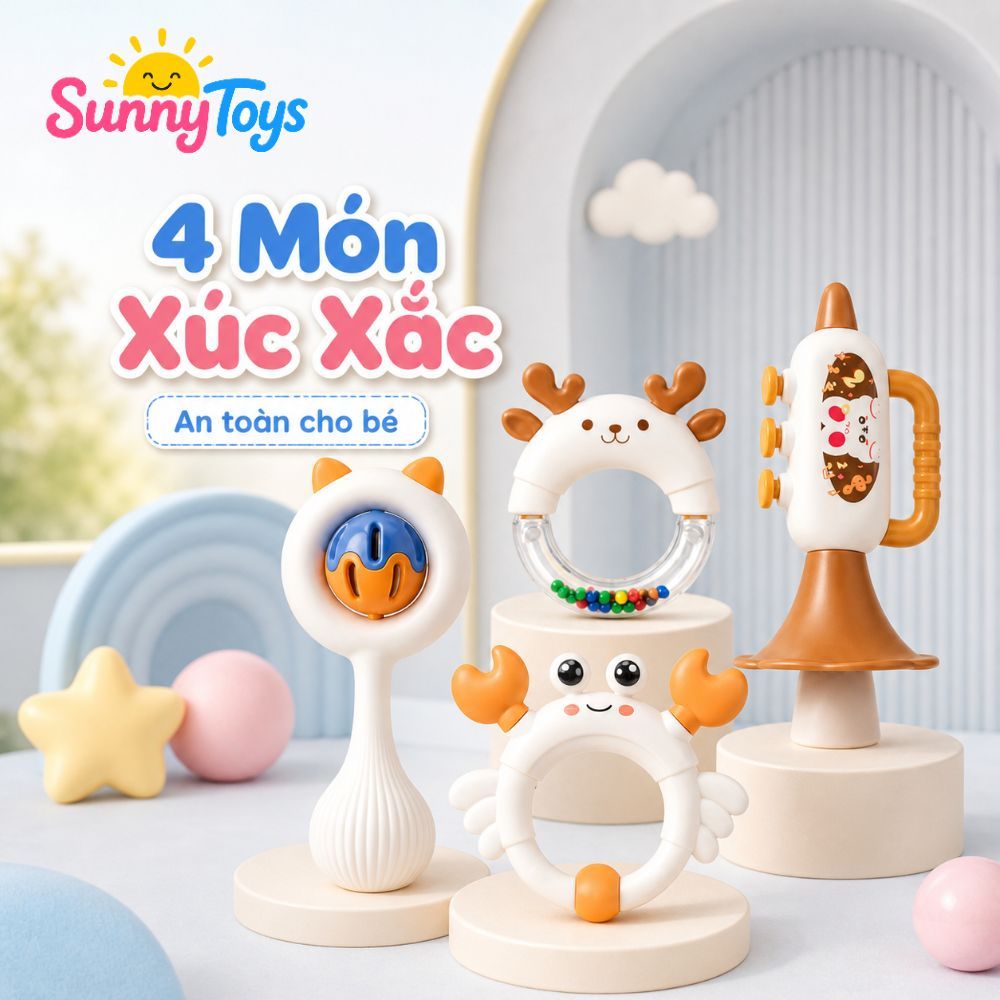 Bộ Lục Lạc Xúc Xắc SunnyToys 4 Món - Đồ Chơi Cầm Tay Cho Bé Tập Cầm Nắm