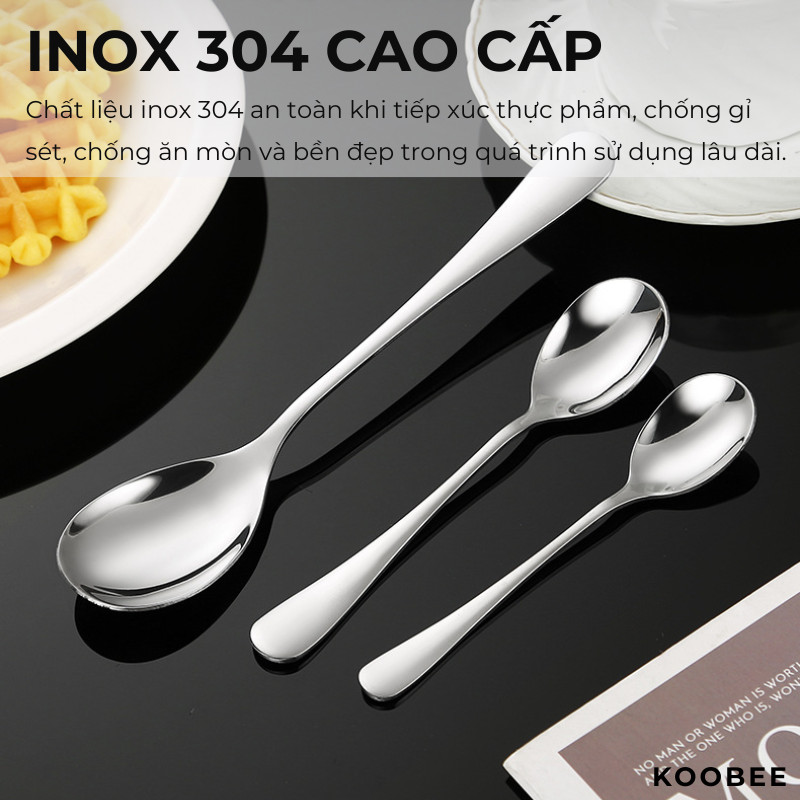 Thìa Inox 304 Miệng Bầu Dục KOOBEE – Muỗng Ăn Cơm Cán Trơn Liền Khối, Thìa Inox Sáng Bóng Cao Cấp 5 Kích Thước | 396