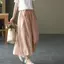 Mùa hè Retro Thanh lịch hai lớp Vải lanh lụa Culottes Nữ Thắt lưng thun Quần ống rộng dáng rộng cỡ lớn Cl