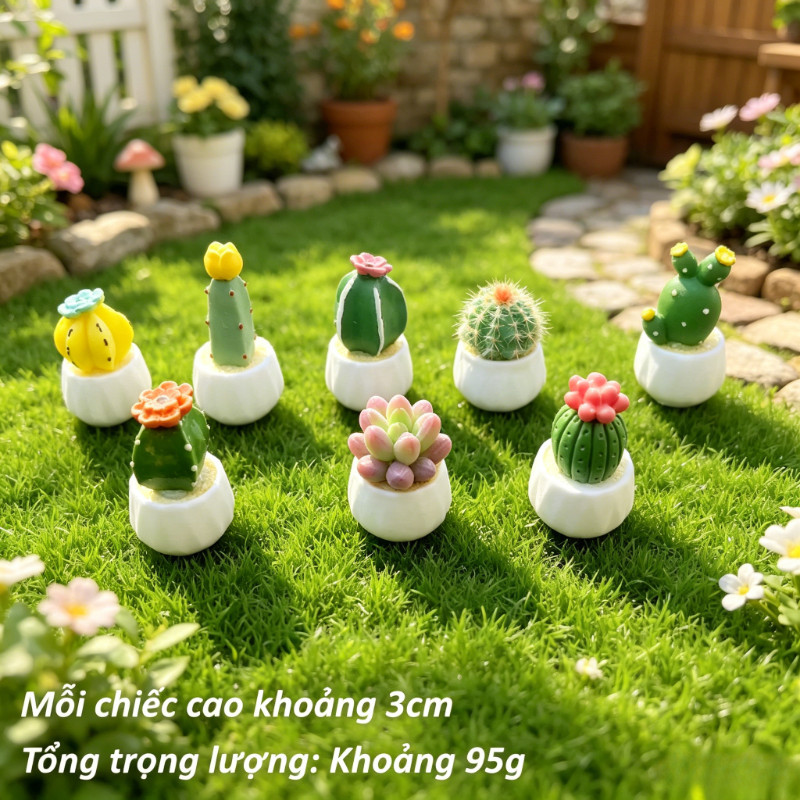 mô hình xương rồng mini sen đá trang trí taplo xe hơi để bàn nhựa chống nắng dễ thương