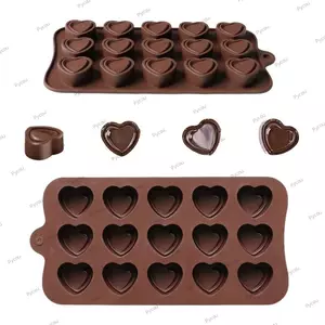 Khuôn sô cô la silicon PYCOU, Khuôn trái tim sô cô la kích thước 15 lỗ, Khuôn silicon bền có thể tái sử dụng Trái tim tình yêu Khuôn kẹo chống dính Làm bánh ngọt