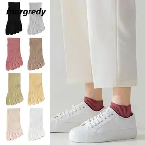 MARGREDY 1 Đôi Tất Ngón Chân, Với Ngón Tay Riêng Biệt Tất Cotton Năm Ngón Tay, Thoải Mái Chống Trơn Trượt Màu Trơn Thoáng Khí Thấp Cổ Chân Mùa Hè