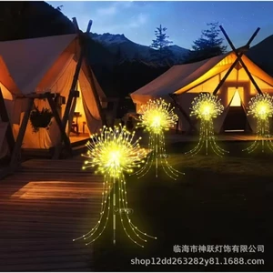 Đèn LED năng lượng mặt trời Đèn pháo hoa Firecracker Wicker Đèn dây đồng Dây đèn ngoài trời Sân đất Cắm đèn trang trí YO1Y