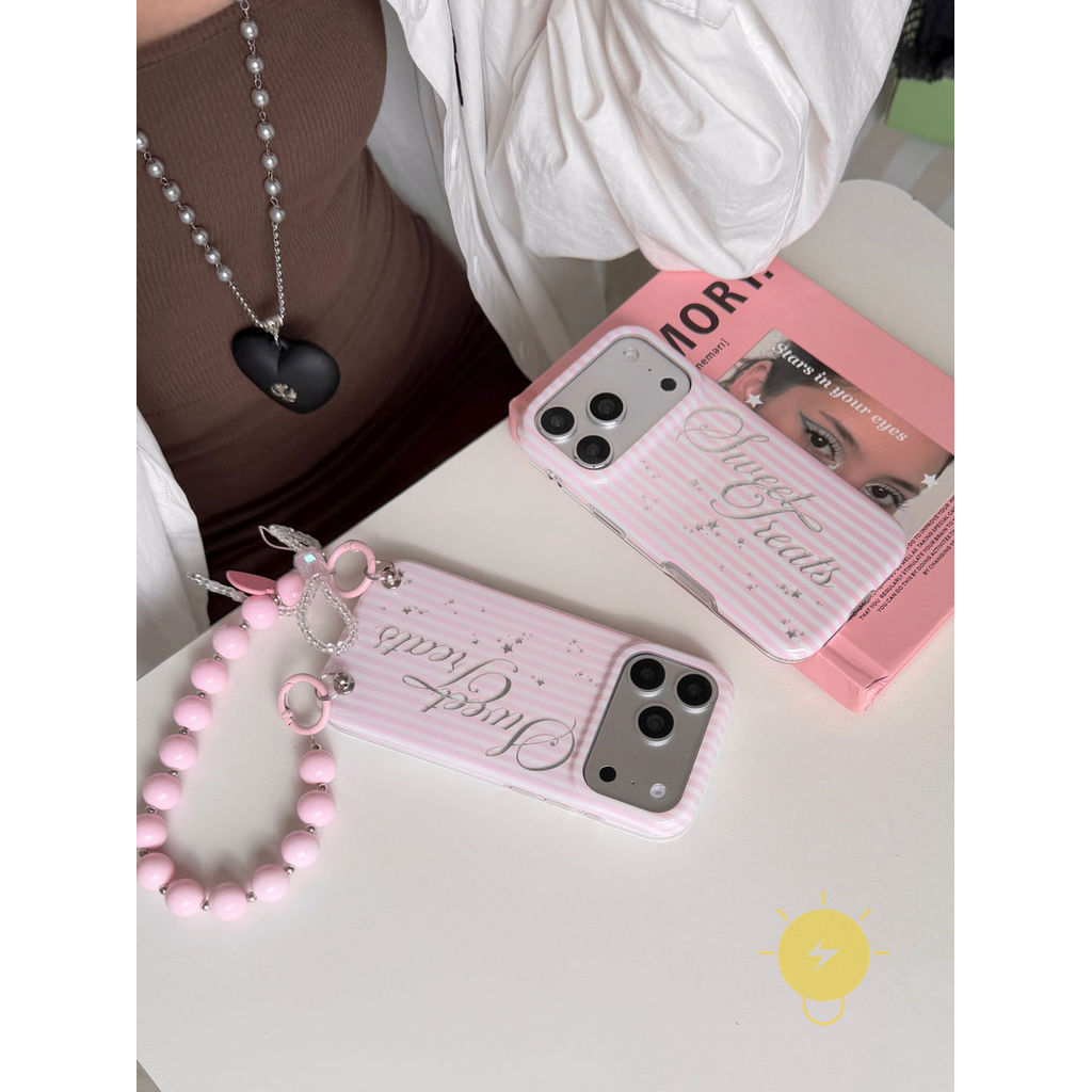 Phone Case For iPhone 17 Pro Max 16 15 14 13 TPU Keychain Chain Stripe Aesthetic Korean Cute