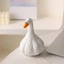 {WELV}Resin Duck Figurine with Garlic Detail Cartoon Desk Ornament White 11.5 x 7.8 cm