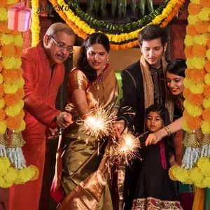 Vòng hoa cúc vạn thọ GAVESTO​​, Hoa cúc vạn thọ Pooja dài 1,5m nhân tạo​​, Có thể uốn cong​​ Pooja Diwali Fiesta Trang Trí Ấn Độ Hoa Cúc Vòng Hoa Cung Cấp Đền​​