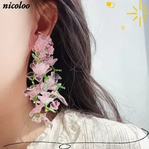 Bông Tai Hoa NICOLOO, Bông Tai Boho Đính Hạt Hoa Lớn Phóng Đại, Thanh Lịch Dài Đầy Màu Sắc Hợp Kim Hoa Tua Rua Bông Tai Hoa Trang Sức Dự Tiệc