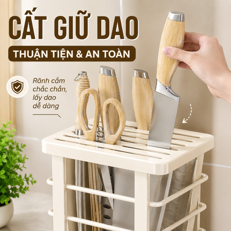 Kệ Cắm Dao Kéo Inox - Khay Hứng Nước, Thiết Kế Thoáng Khí Chống Rỉ, đa Năng Chống Nước Cho Bếp Gọn Gàng