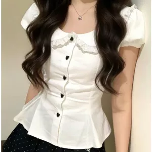 Mùa hè Phong cách mới Phong cách Hàn Quốc Áo sơ mi ngắn tay eo hẹp