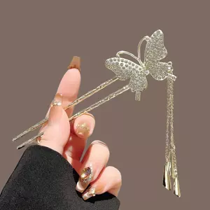 Tinh Tế Bướm Kim Cương Giả Phong Cách Kẹp Tóc Nữ Cổ Cao Cấp Tua Rua Kẹp Tóc Mới Trung Quốc Niche Thiết Kế Độc Đáo Phụ Kiện Tóc