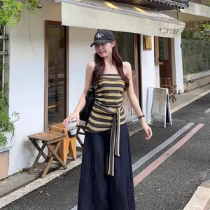 Phong cách Hot Girl kiểu Mỹ Retro sọc ren ống Áo Vest nữ mùa hè dáng rộng hẹp hơn Nhìn tất cả @ -