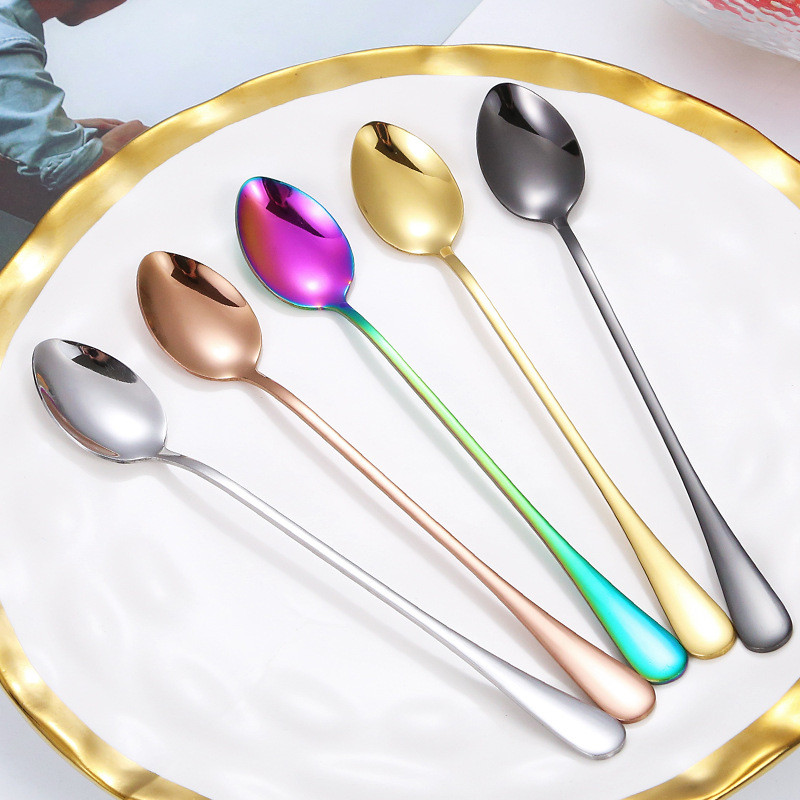 Thìa Khuấy Inox 1010 Thìa Đá Tay Cầm Dài Thìa Tráng Miệng Giá Trị Cao Thìa Kem Tròn Thìa Cà Phê U4RD