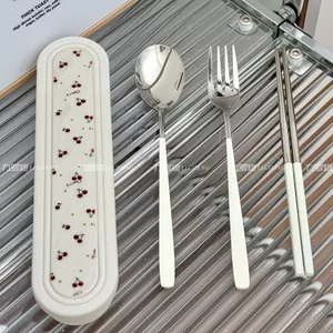 Bộ Đồ Ăn Ba Mảnh Hộp Phong Cách Cao Cấp Đũa Bộ Muỗng Ba Mảnh Bộ Nĩa Bộ Hộp Sinh Viên Đơn Bộ Đồ Ăn 6.12