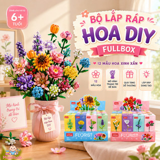 Bộ lắp ráp hoa DIY – Fullbox 12 mẫu hoa, mô hình trang trí để bàn – Quà tặng dễ thương–Phù hợp góc học tập, bàn làm việc