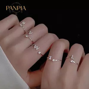 PNPIA- Shining Kim Cương Giả 26 Chữ Cái Nhẫn Có Thể Điều Chỉnh Thời Trang Ban Đầu A-Z Bảng Chữ Cái Mở Nhẫn Cho Nữ Cô Gái Quyến Rũ Trang Sức Quà Tặng