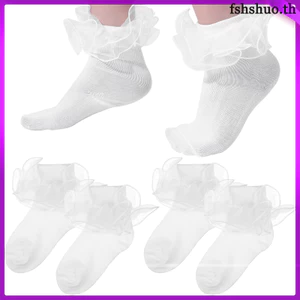 3 Đôi Tất Trắng Bé Gái Tập Đi Cotton Ren Mềm Mại Frilly Tất
