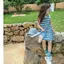 Váy mùa hè cho bé gái Váy xanh sọc không tay phong cách phương Tây