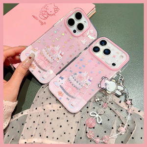 Ốp Cho iPhone 17 Pro Max 16 15 Ốp Điện Thoại Chống Sốc Girly Sweet Pink Rabbit Bunny Họa Tiết TPU Mềm Chống Trầy Xước Vỏ Bảo Vệ Chống Rơi Có Dây Xích Hạt