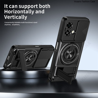 Mới Trượt Ống Kính Funda Cho ZTE Blade A35E 4G Ốp Lưng Xoay Vòng Từ Tính Cho ZTE Blade A35E 4G Ốp Lưng Đứng Có Thể Gập Lại Vỏ Giáp Capa