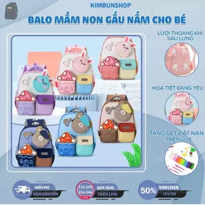 Balo Mầm Non hoạ tiết nấm và các con vật đáng yêu cho bé 2-6 tuổi size 33*27*12cm -Kimbunshop24