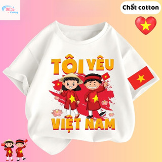 Áo thun Tôi Yêu Việt Nam cho bé trai bé gái áo phông Cờ Đỏ Sao Vàng cho bé chất cotton mát
