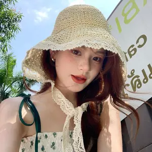 Mũ che nắng mùa hè dành cho nữ HNKMP Mũ chống nắng có thể gập lại Vành rộng Mũ đi biển Mũ Lolita thời trang Chapeau Femme Mũ chống tia cực tím đi biển.