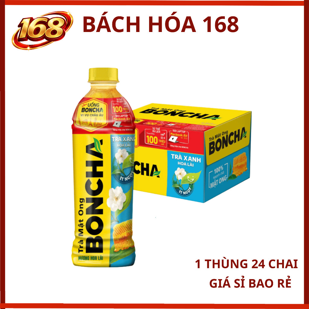 Thùng 24 chai Trà mật ông Boncha vị LÀI 450ml