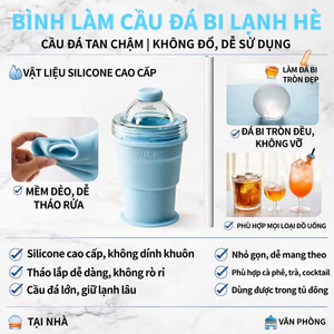 Cốc Gấp Làm Đá Bóng, Silicone An Toàn, Tặng Ống Hút, Dung Tích Lớn, Chống Rò, 2 Chế Độ (Làm Đá + Uống)