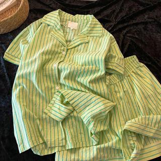 [Seckill trong thời gian có hạn] Áo len Cardigan Cotton đám mây phong cách phương Tây Bộ đồ ngủ nữ ngắn tay mùa hè Bộ đồ mặc nhà sọc màu tương phản đơn giản