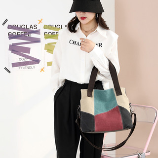 Túi vải canvas chặn màu thời trang đơn giản retro dung lượng lớn