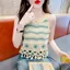 Phụ Nữ Phong Cách Boho Sọc Knnited Tank Nữ Casual Không Tay Top Nhiều Màu Sắc Ngày Lễ Mặc Áo Sơ Mi